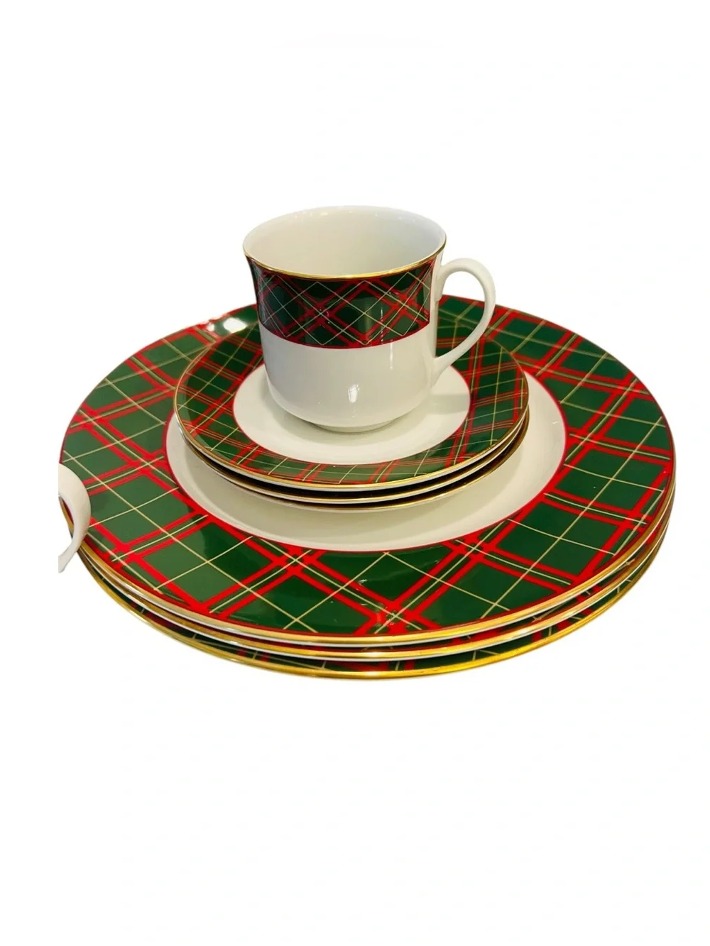 Royal Doulton Tartan TC1170 12 Pc Dinner Set Plaid Gold Rim England 1986